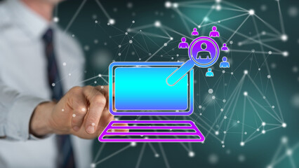 Man touching a social marketing concept