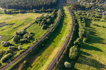 Aerial view of the turning railroad tracks