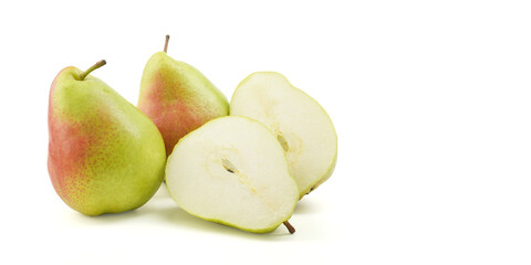 Green pear on isolated white background, Closeuo fresh juicy fruit. Healthy antioxidant organic...