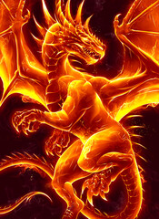 Fire dragon on the dark background. Digital painting. © Refluo