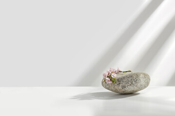 Desk of free space and gray stone with wall and shadows 