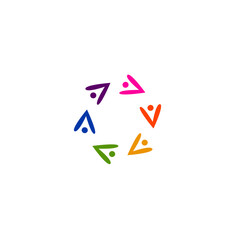 COLORFUL PEOPLE TOGETHER IN CIRCLE SIGN, SYMBOL, ART, LOGO ISOLATED ON WHITE