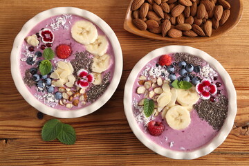 Smoothie bowl with blueberries.