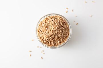 Oat grains cereals pile in a bowl top view