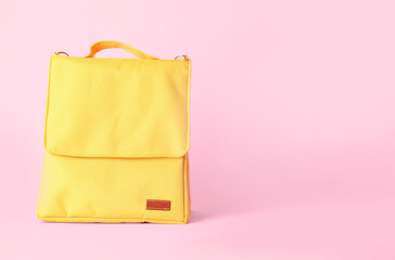 Lunch box bag on color background