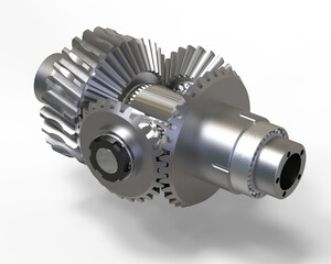 Motor steel gear transmission parts. Shaft gear - 3D rendering. Isometric view, clear for study and explanation. White background copy and text.
