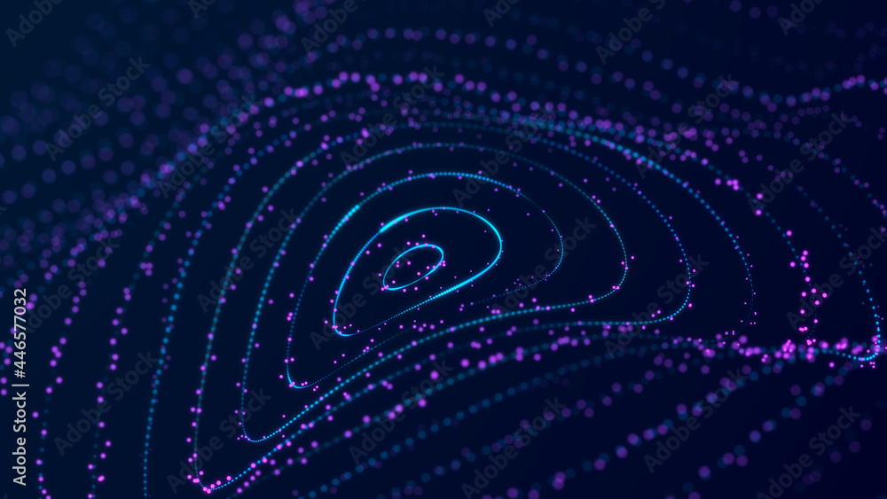 Poster sci-fi background. digital wave with many particles. big data visualization. template for festive pr