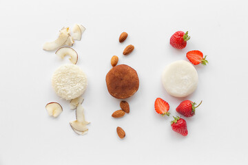 Tasty Japanese mochi on white background