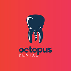 octopus dental logo, modern fun cartoon tooth vector