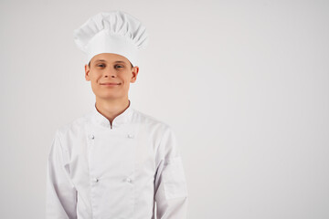 Cheerful male chef restaurant work staff cooking