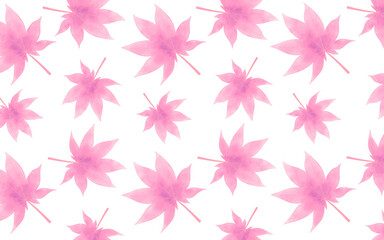 Watercolor seamless pattern pink leaves on a white background
