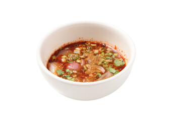 Thai dipping spicy sauce for barbecue (chicken,beef,pork) on white background