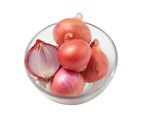 Shallots onion in glass cup on white background