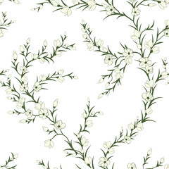 seamless pattern of flowers, branches and leaves