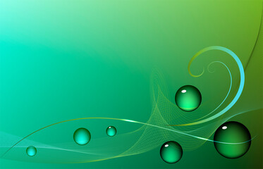 Fantastic illustration. Flowing lines and glass balls on a green background.