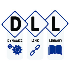 DLL - Dynamic Link Library acronym. business concept background.  vector illustration concept with keywords and icons. lettering illustration with icons for web banner, flyer, landing 