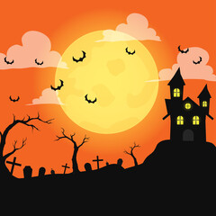 Vector Halloween abstract background. Full moon in night.