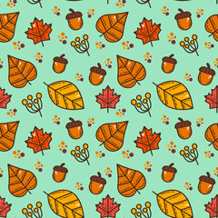 doodle vector autmn leafes seamless pattern background