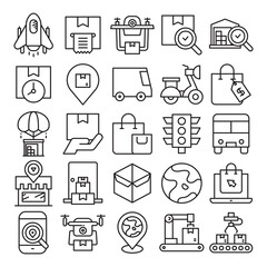 logistics, shipping and transportation icons set vector illustration