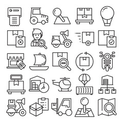 logistics, shipping and transportation icons set vector illustration