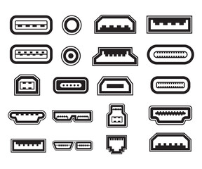 various types of usb ports symbol set vector illustration - obrazy, fototapety, plakaty