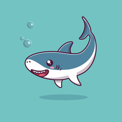 Cute shark swimming cartoon icon illustration