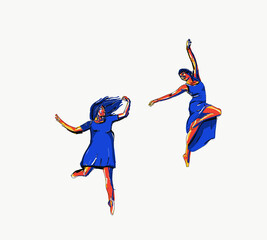 Illustration of carefree women jumping and enjoying freedom