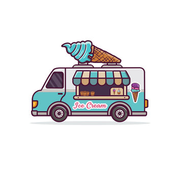 Food truck vehicle ice cream shop illustration. ice cream truck vector. ice cream shop collection