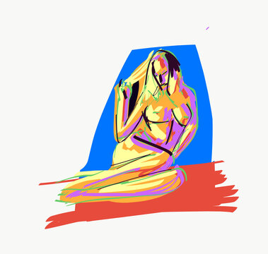 Illustration of naked woman on mat