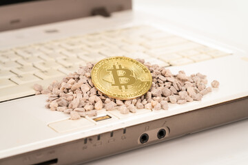Bitcoin mining close up on a notebook