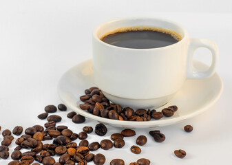 cup of coffee with beans