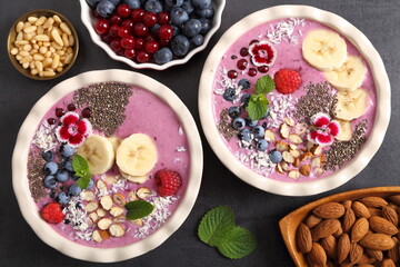 Smoothie bowl with blueberries.