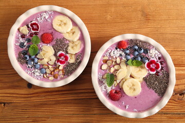 Smoothie bowl with blueberries.