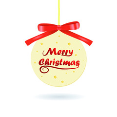 Christmas tag with red ribbon vector design on white background