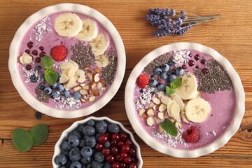Smoothie bowl with blueberries.