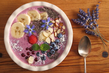 Smoothie bowl with blueberries.