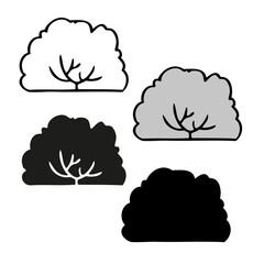 Isolated vector black and white design illustration of abstract silhouettes of bushes