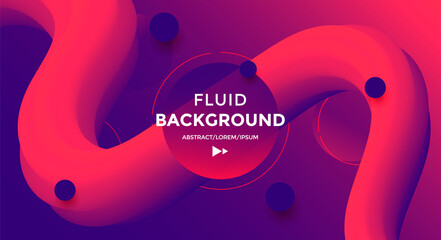 Red and blue fluid color shape composition in duotone gradients. Futuristic design for flyer. Vector