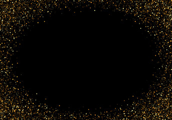 Black background with flaming golden particles.Abstract vector festive background with gold glitters and confetti for festive design.