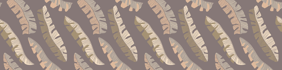 Seamless pattern. Vector image. Banana leaves on a dark background. Vintage background. 
