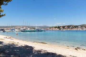 Beautiful Rogoznica, small fishing town in central Dalmatia, famous for its nautical tourism and clear, blue sea - obrazy, fototapety, plakaty