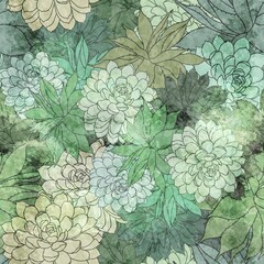 Abstract Colorful Textured Succulents Cactus Pattern Seamless Background