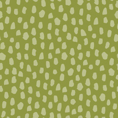Hand drawn vector seamless pattern with spots and dots. Realistic painted brush strokes ornament in sage green color. - 446588049