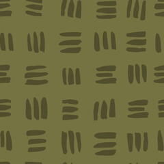Hand drawn vector seamless pattern with stripes. Realistic painted brush strokes ornament in earth green color. - 446588085