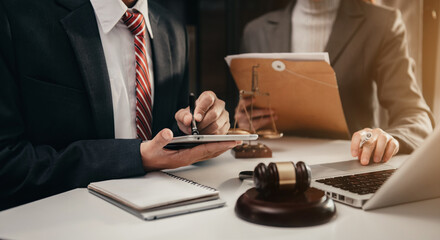 Businessman and Male lawyer or judge consult having team meeting with client, Law and Legal...