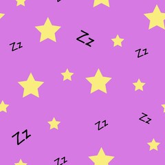 Cozy trendy seamless pattern with stars and sleepy sign on purple background.
Design for pajamas, clothes, poster, valentines day, wrapping, background, print, texture, textile.