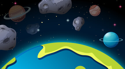 Outer space scene with planets and asteroids © GraphicsRF