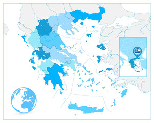 Greece Map in Colors of Blue. No text