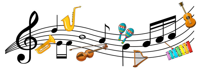 Musical melody symbols with many doodle kids cartoon character © GraphicsRF