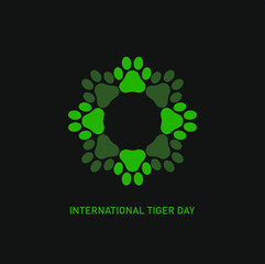 Unity of Tiger footprints in green colors symbol. International tiger day.